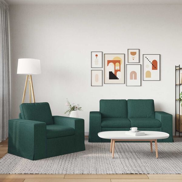 vidaXL Canapea 2 pcs Verde &icirc;nchis 182 x 80 x 82 cm țesătură