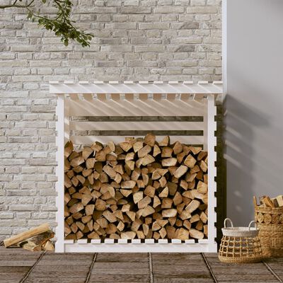 vidaXL Rastel pentru lemne de foc, alb, 108x73x108 cm, lemn masiv pin