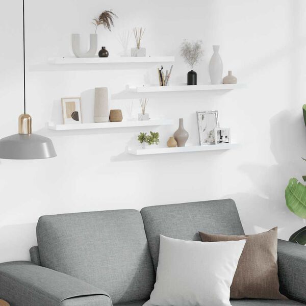 vidaXL Rafturi de perete, 4 buc., alb extralucios, 60x9x3 cm