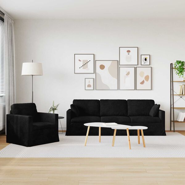 vidaXL Canapea 2 pcs Negru 228 x 78 x 80 cm Catifea