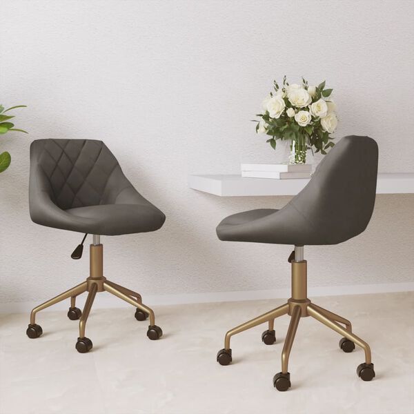 vidaXL Scaune de bucătărie pivotante, 2 buc, gri &icirc;nchis, catifea