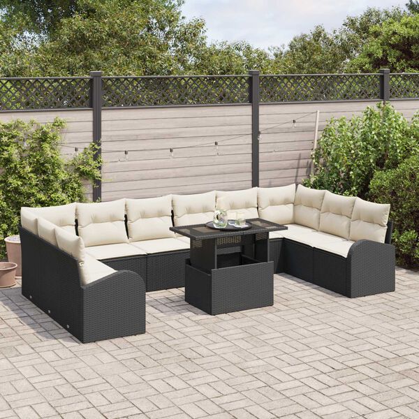 vidaXL Set de canapele pentru grădină 11 pcs Negru Rattan poli