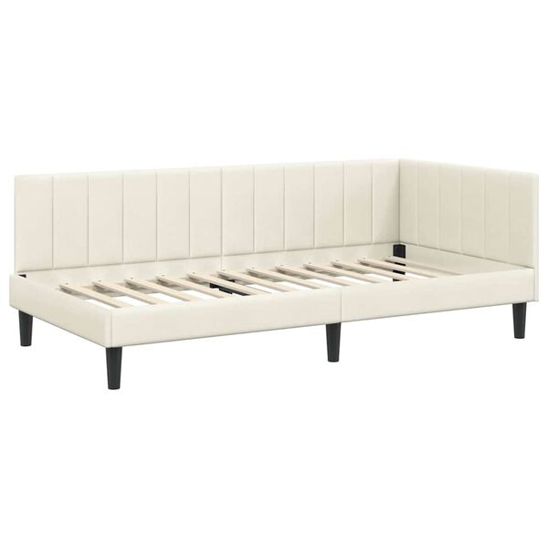 vidaXL Cadru de pat colțar cu headboard Crem 100 cm x 200 cm Catifea