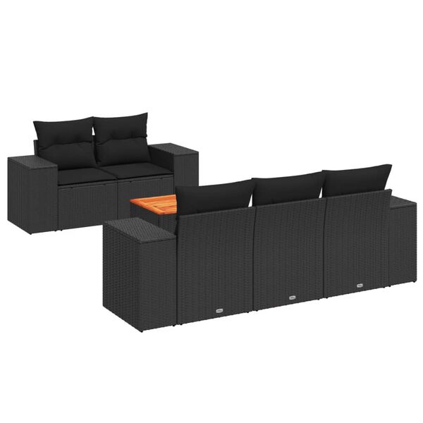 vidaXL Set mobilier de grădină cu perne, 6 piese, negru, poliratan