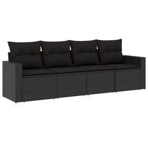 vidaXL Set mobilier de grădină cu perne, 4 piese, negru, poliratan