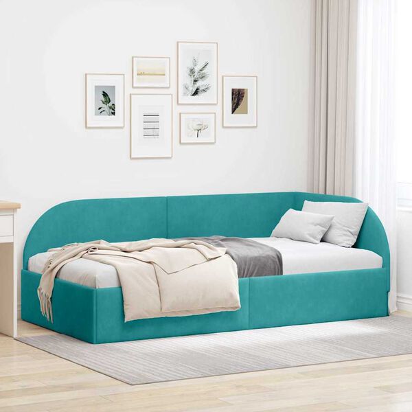 vidaXL Cadru de pat colțar cu headboard Turcoaz 90 cm x 200 cm Catifea