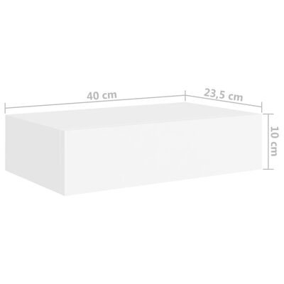 vidaXL Raft de perete cu sertar, alb, 40x23,5x10 cm, MDF