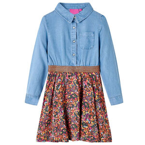 Rochie pentru copii cu m&acirc;neci lungi, bleumarin și albastru denim, 104
