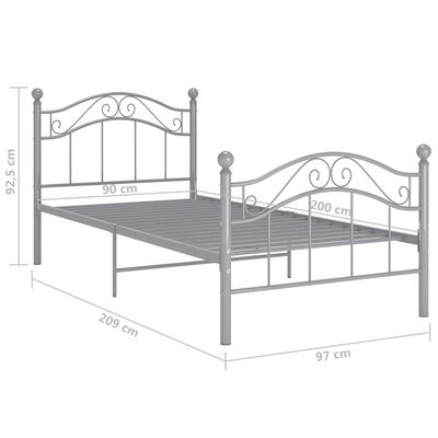 vidaXL Cadru de pat, gri, 90 x 200 cm, metal