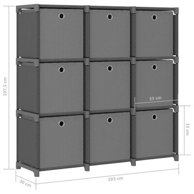 vidaXL Raft 9 cuburi cu cutii, gri, 103x30x107,5 cm, material textil