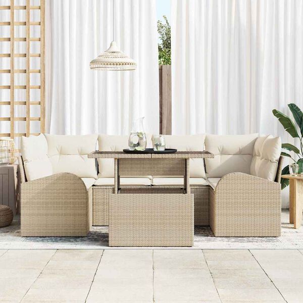 vidaXL Set de canapele pentru grădină cu pernă 7 pcs Bej Rattan poli