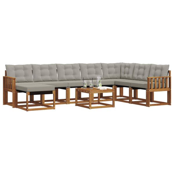 vidaXL Set de canapele de exterior 9 pcs Gri natural și deschis