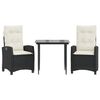 vidaXL Set mobilier de grădină cu perne, 3 piese, negru, poliratan