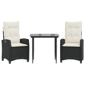 vidaXL Set mobilier de grădină cu perne, 3 piese, negru, poliratan