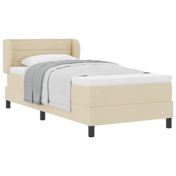 vidaXL Pat cu arcuri cu saltea cu headboard Crem 100 x 200 cm țesătură