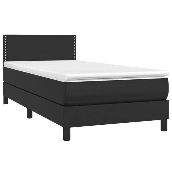 vidaXL Pat cu arcuri, saltea și LED, negru, 90x190 cm, piele ecologică