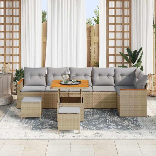 vidaXL Set de canapele pentru grădină cu pernă 9 pcs Bej Rattan poli