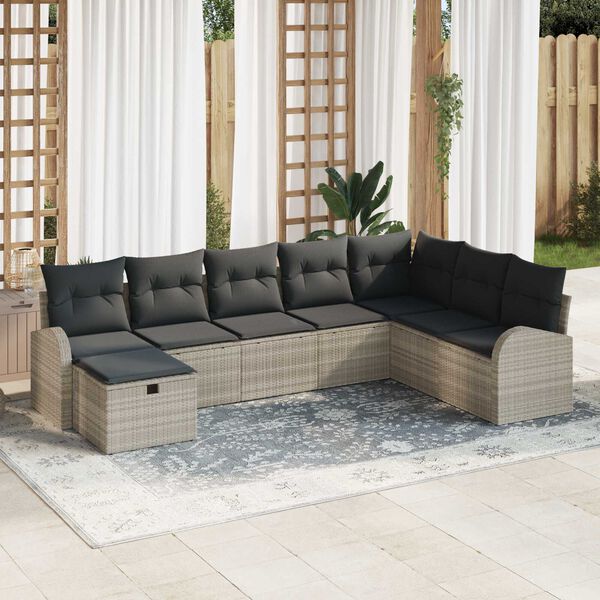 vidaXL Set de canapele pentru grădină 8 pcs Gri deschis Rattan poli
