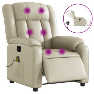 vidaXL Fotoliu electric de masaj rabatabil, crem, piele ecologică