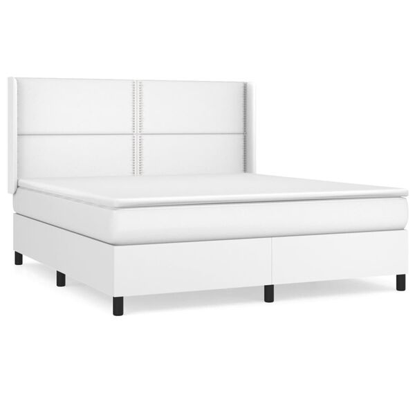 vidaXL Pat box spring cu saltea, alb, 180x200 cm, piele ecologică