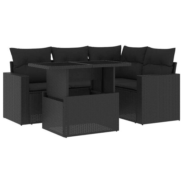 vidaXL Set mobilier de grădină cu perne, 5 piese, negru, poliratan