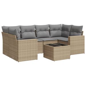 vidaXL Set canapele de grădină, 7 piese, cu perne, bej, poliratan