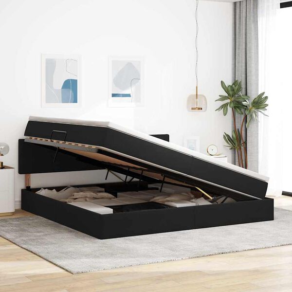 vidaXL Pat cu saltea și LED cu saltea Negru 200 x 200 cm Catifea