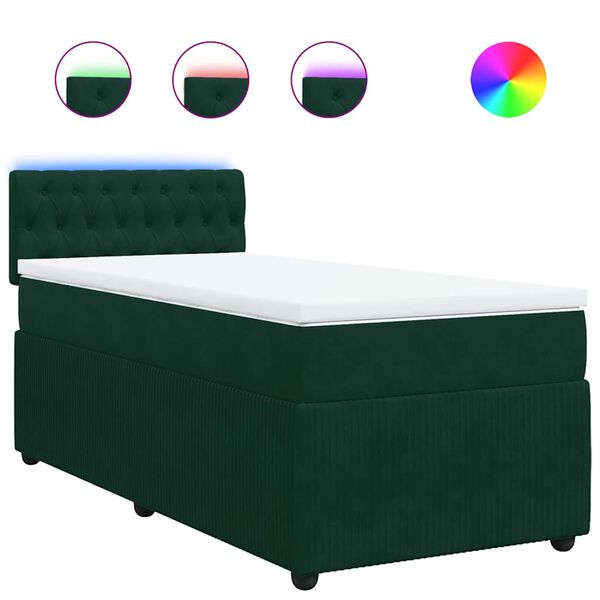 vidaXL Pat box spring cu saltea, verde &icirc;nchis, 100x200 cm, catifea