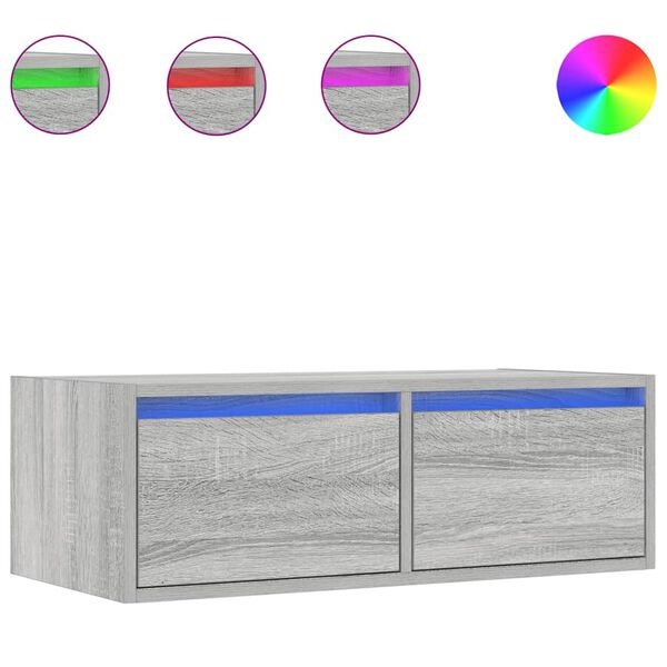 vidaXL Comodă TV cu lumini LED, gri sonoma, 75x35,5x25 cm