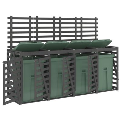vidaXL Magazie cvadruplă depozitare coș de gunoi, gri, lemn masiv pin