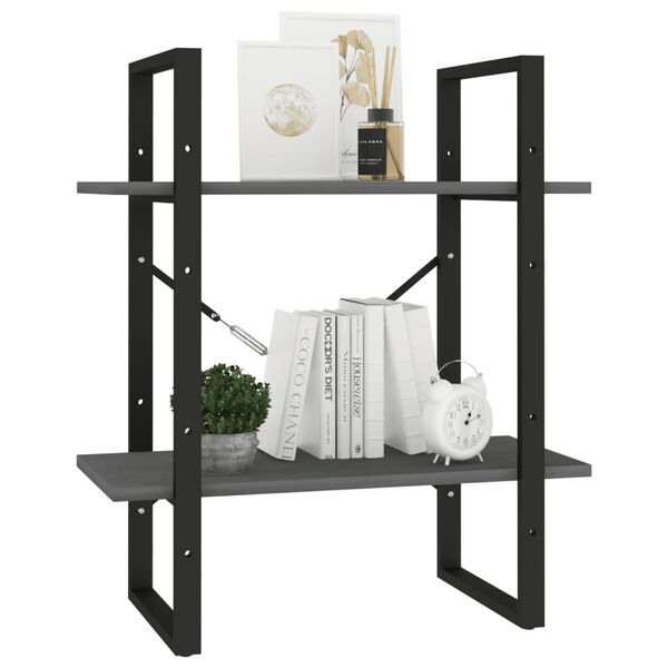 vidaXL Bibliotecă cu 2 rafturi, gri, 60x30x70 cm, lemn masiv de pin