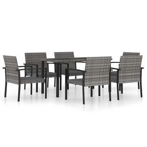 vidaXL Set mobilier de grădină, 7 piese, gri, poliratan