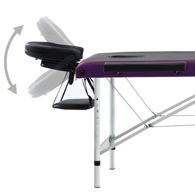 vidaXL Masă pliabilă de masaj, 3 zone, negru și violet, aluminiu