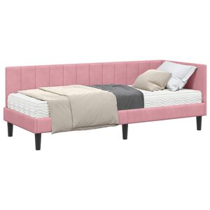 vidaXL Cadru de pat colțar cu saltea cu headboard 2 pcs Gri Catifea
