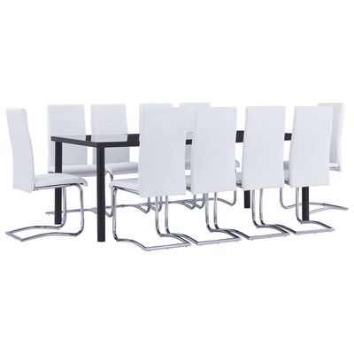 vidaXL Set mobilier de bucătărie, 11 piese, alb, piele ecologică
