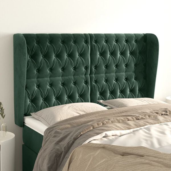 vidaXL Tăblie pat cu aripioare verde &icirc;nchis 163x23x118/128 cm catifea