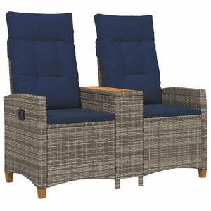 vidaXL Bancă reclinabilă cu masă Gri și albastru marin poliratan