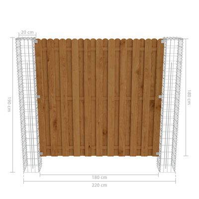 vidaXL Panou gard de grădină cu stâlpi gabion, 180x180 cm, lemn pin