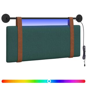 vidaXL Tăblie de pat suspendată Cu lumină LED Verde &icirc;nchis PU antic
