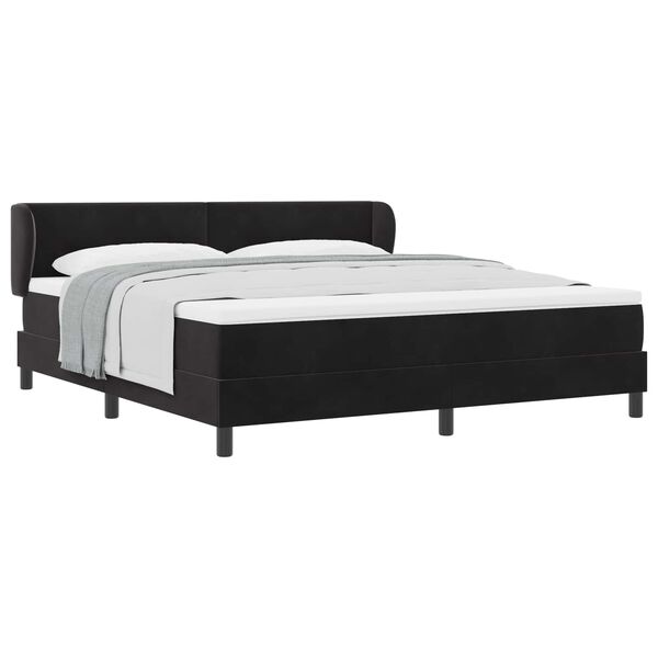 vidaXL Pat cu arcuri cu saltea cu headboard Negru 180 x 200 cm Catifea