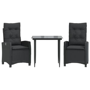 vidaXL Set mobilier de grădină cu perne, 3 piese, negru, poliratan
