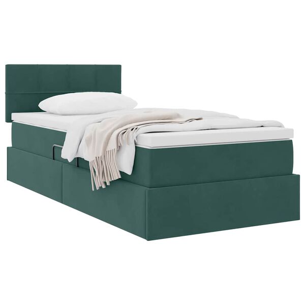 vidaXL Pat cu storage cu saltea Verde &icirc;nchis 90 x 190 cm Catifea