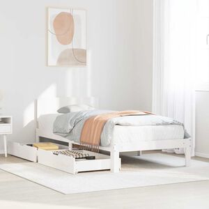 vidaXL Cadru de pat cu sertare, alb, 75x190 cm, lemn masiv de pin