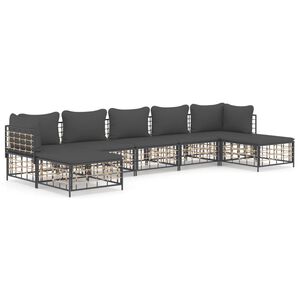 vidaXL Set mobilier de grădină cu perne, 7 piese, antracit, poliratan