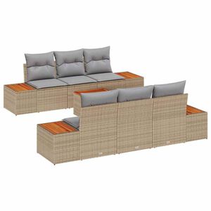 vidaXL Set de canapele pentru grădină cu pernă 7 pcs Bej Rattan poli