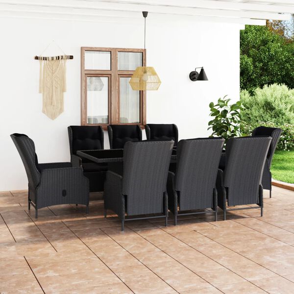 vidaXL Set mobilier exterior cu perne, 9 piese, gri &icirc;nchis, poliratan