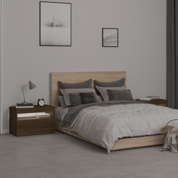 vidaXL Noptiere cu lumini LED, 2 buc., stejar maro, 60x35x40 cm