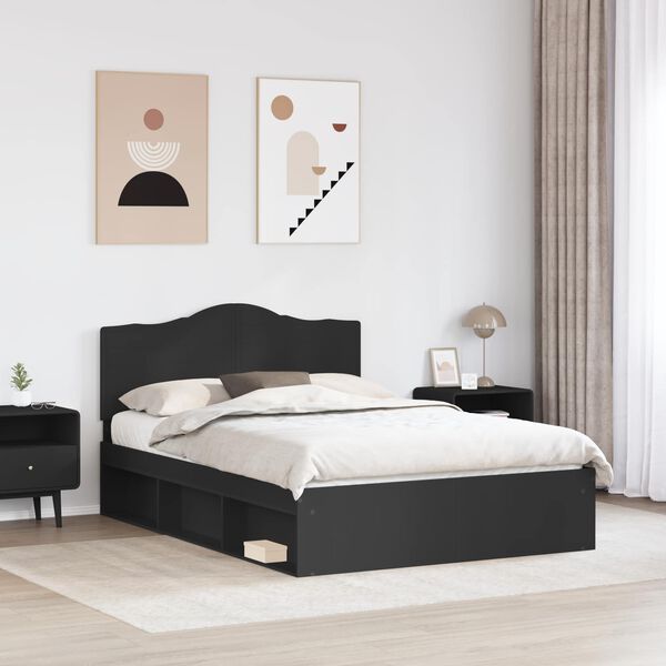vidaXL Cadru de pat cu headboard Negru 150 x 200 cm Lemn de pin masiv