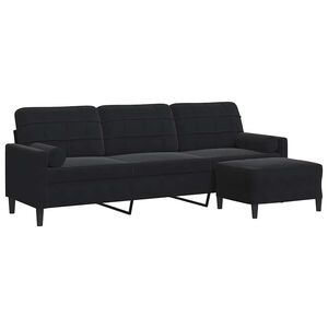 vidaXL Canapea cu 3 locuri și taburet, negru, 210 cm, catifea