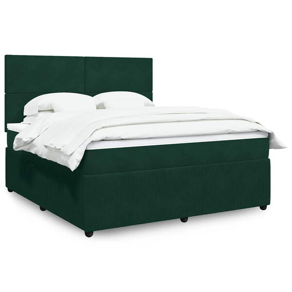 vidaXL Pat box spring cu saltea, verde &icirc;nchis, 180x200 cm, catifea